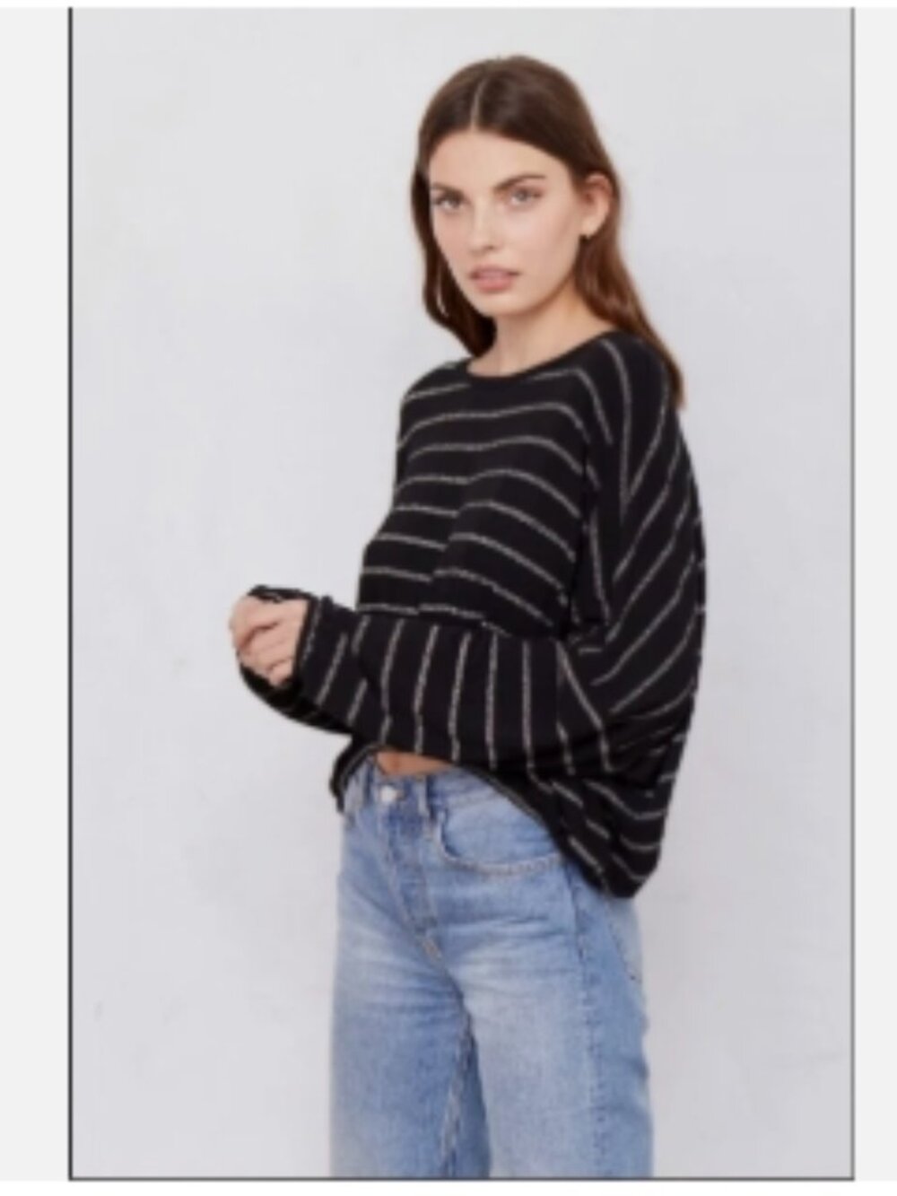 Like New! LNA Black Long-Sleeve Cropped Top with Silver Stripes in XS
